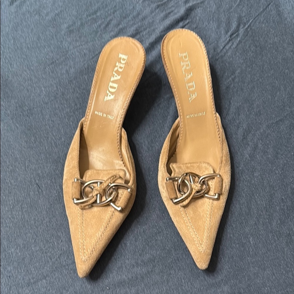 Prada Tan Mules with Sophisticated Suede Finish